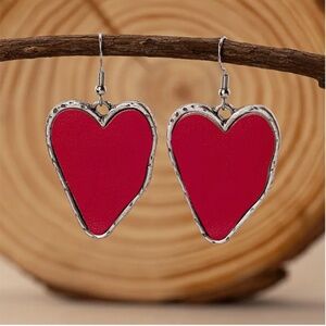 Red Irregular Heart Design Dangle Earrings Elegant Bohemian Style Zinc Alloy
